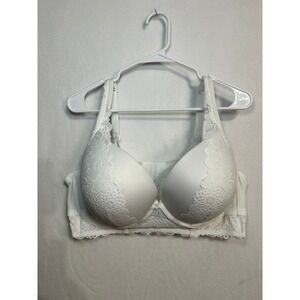 Cacique White Floral Lace Boost Plunge Bra 42DDD Underwire A83532
